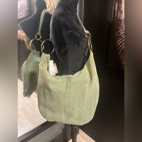 💚NWT-MARLON Made In Italy, GORGEOUS SAGE COLOR Genuine Calf Leather Suede Hobo💚💚 - Picture 10 of 16